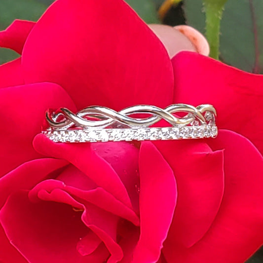 Sterling Silver Half Eternity Twist & Round CZ Ring