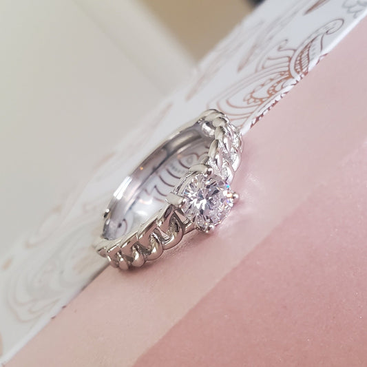 Sterling Silver Zircon Chain Ring