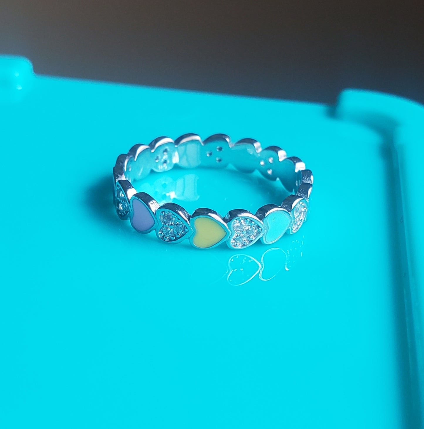 Sterling Silver Colorful Hearts Ring