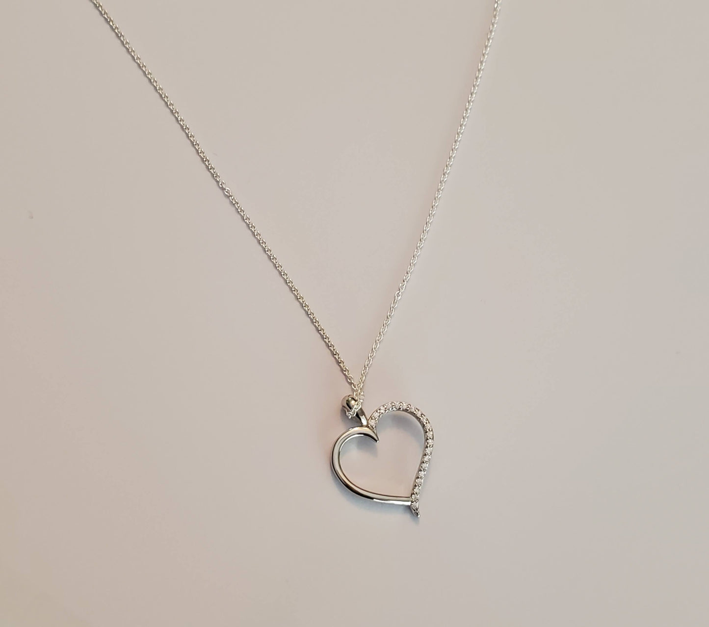 Sterling Silver Half Clear CZ Heart Necklace