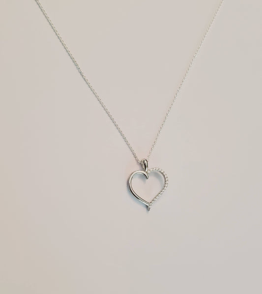 Sterling Silver Half Clear CZ Heart Necklace