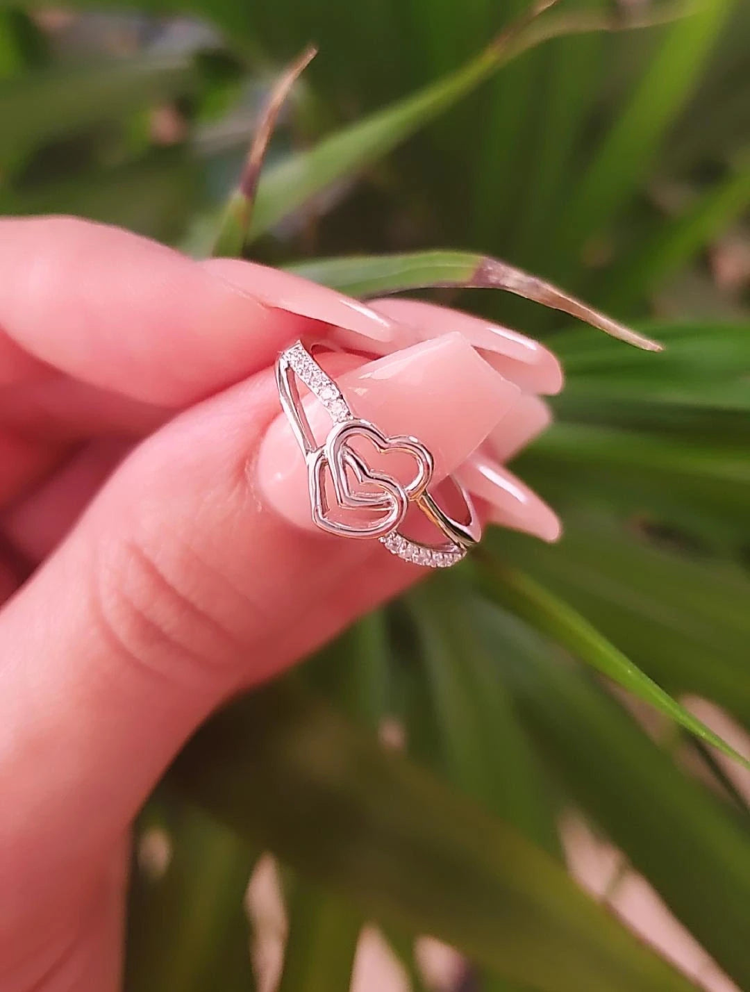 Sterling Silver Double Heart CZ Ring