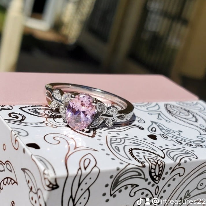 Double Butterfly Pink Stone CZ Ring