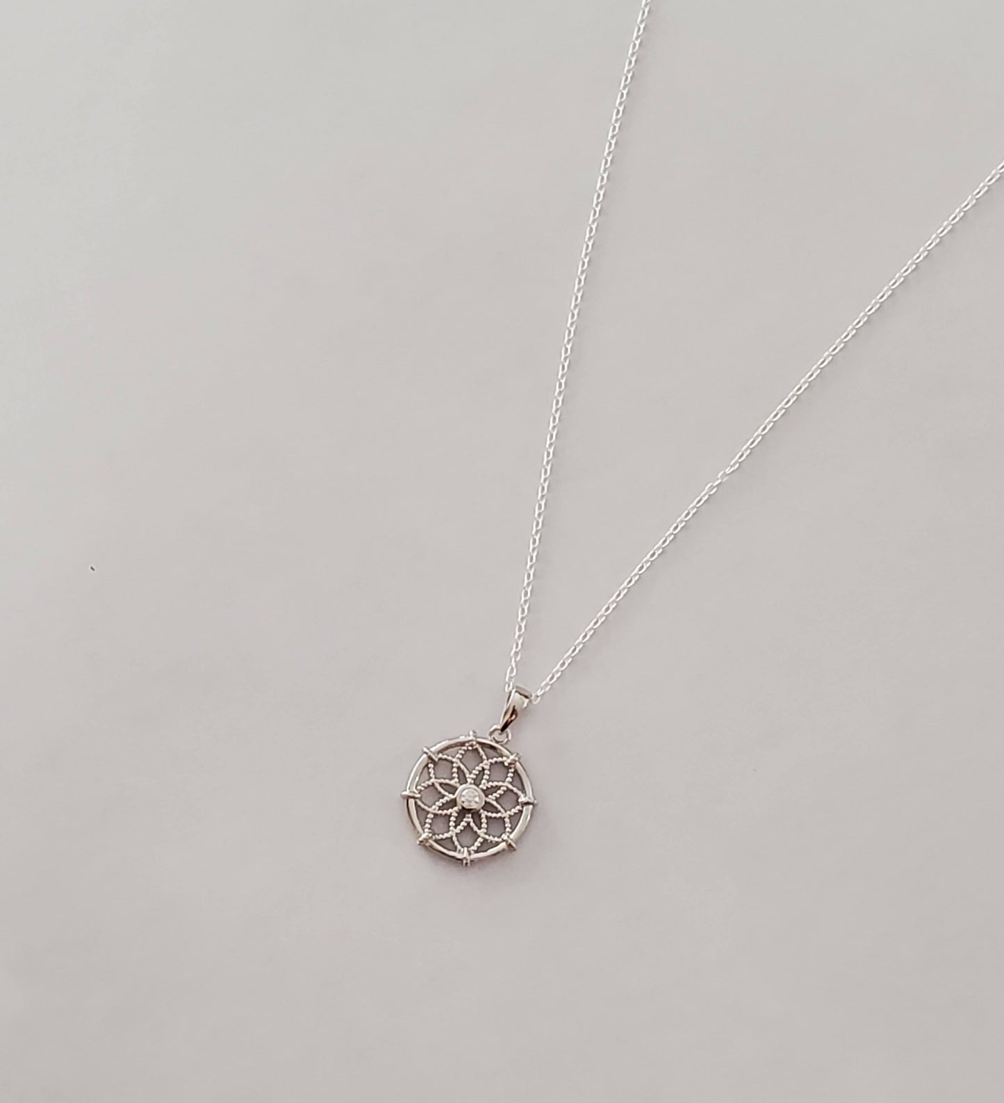 925 Sterling Silver Center CZ Dreamcatcher Necklace