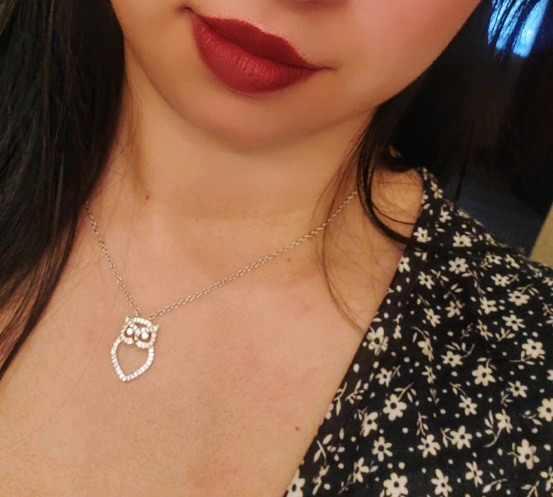 925 Sterling Silver Owl Cubic Zirconia Pendant And Necklace