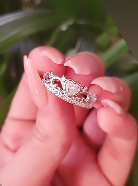 Sterling Silver Heart Crown CZ Ring