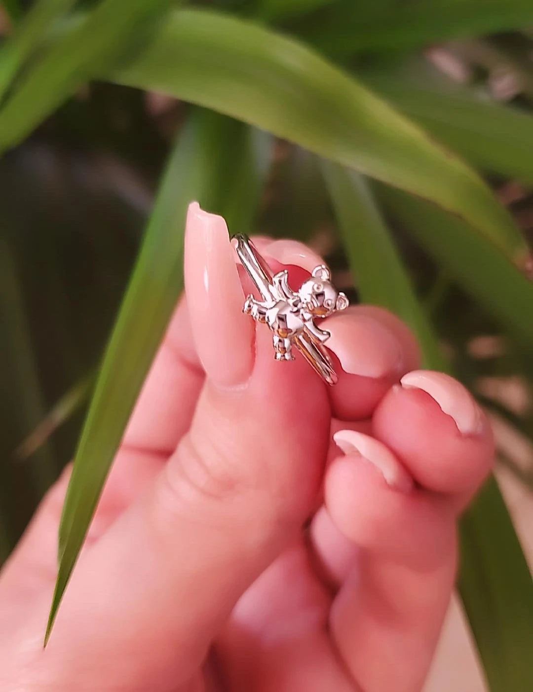 Sterling Silver Teddy Bear With Tie Ring