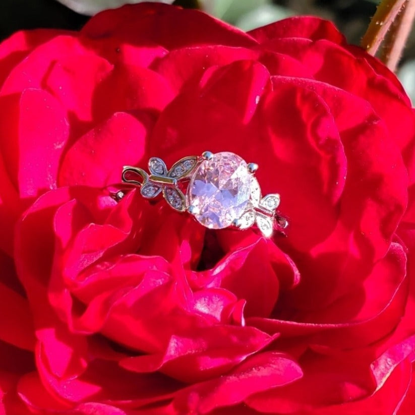 Double Butterfly Pink Stone CZ Ring